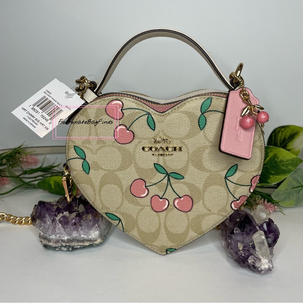 Coach Set Heart Cherry Print Heart Shaped Crossbody Butterfly Cluster Charm - Picture 5 of 14
